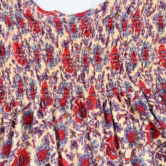 Free People Ruffled Up Printed Smocked Boho Top Linen Blend S - Picture 11 of 12